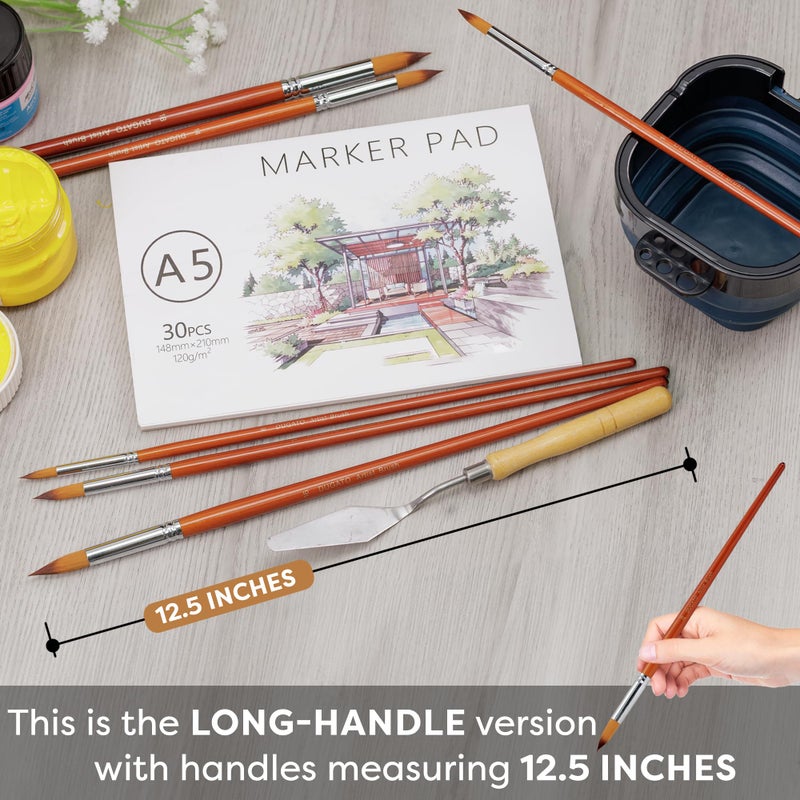 DUGATO Professional Artist Round Paint Brush Set (13pc) - Long Handle Round Pointed Tip, Anti-Shedding Nylon for Watercolor, Acrylic, Oil, Gouache, Ink & Tempera - Image 2